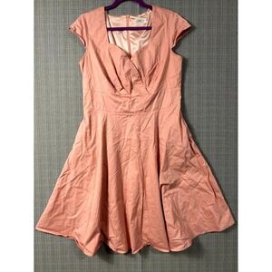 Hanyuefurs Fit & Flare Dress Womens XL Peach Cotton Stretch Back Zip Cap Sleeve